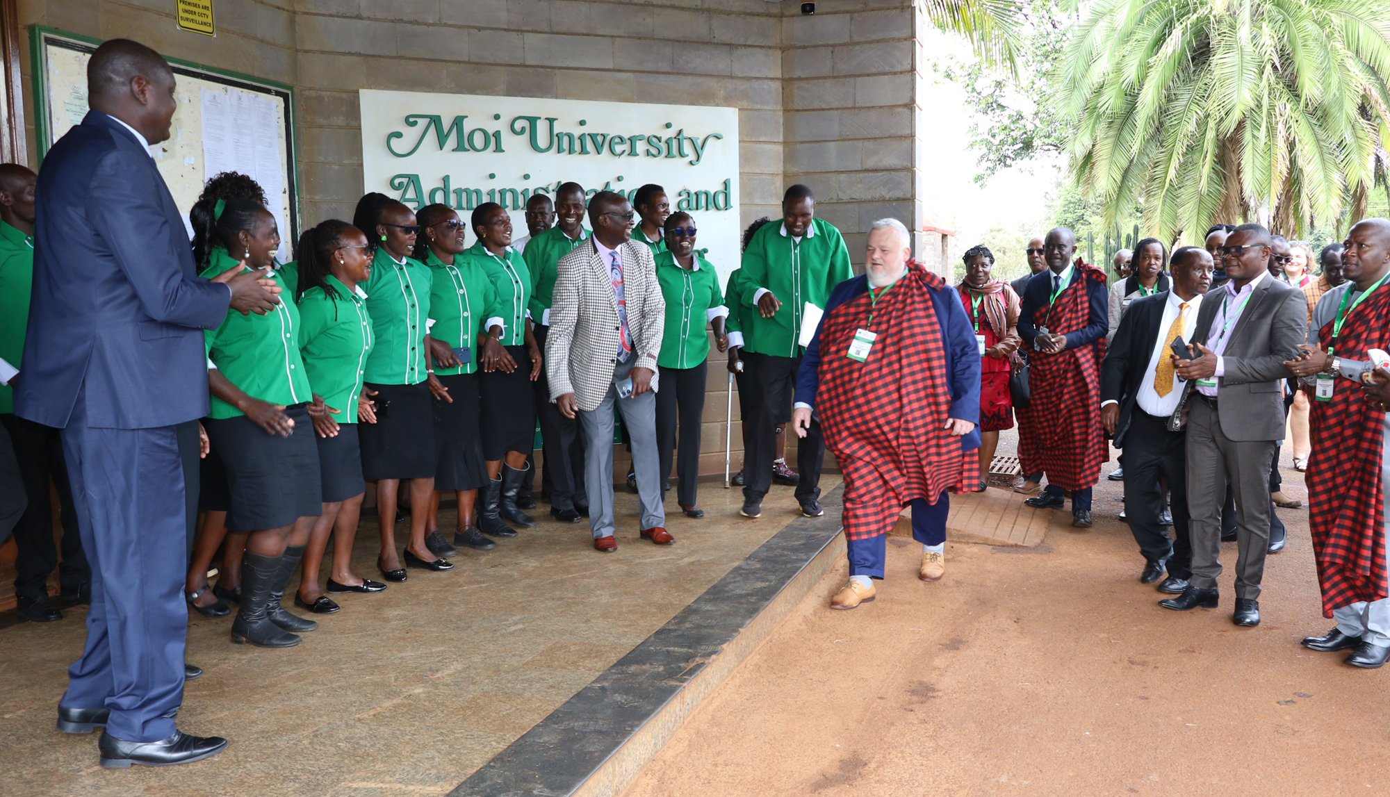 Vice Chancellor, Prof. Isaac S. Kogey and the University Choir receive the guests at Main Campus administration building